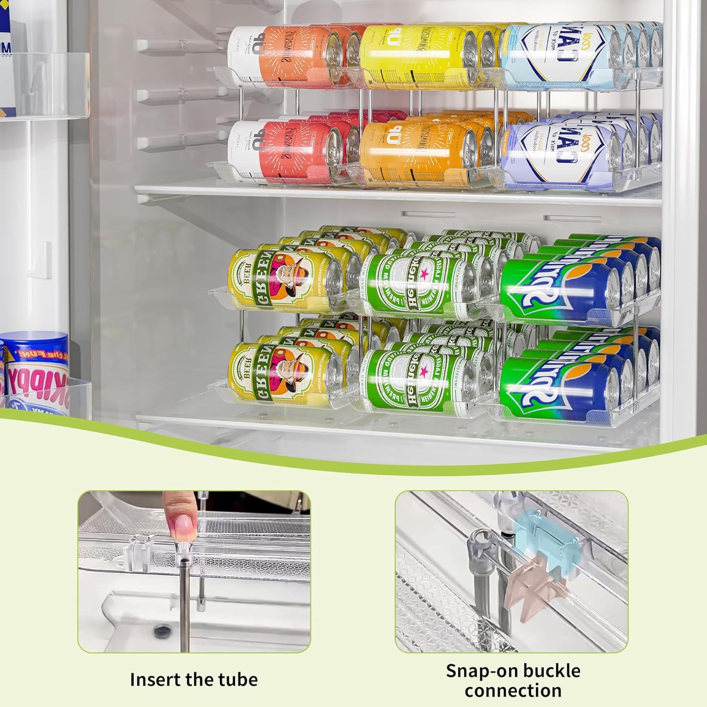 Can Organizer for Pantry Soda Can Organizer Automatic Rolling Food Pantry Storage Rack Can Dispenser for Fridge Holds 36 Cans, Fits 5.8-Inch Soda and Can, Set of 9