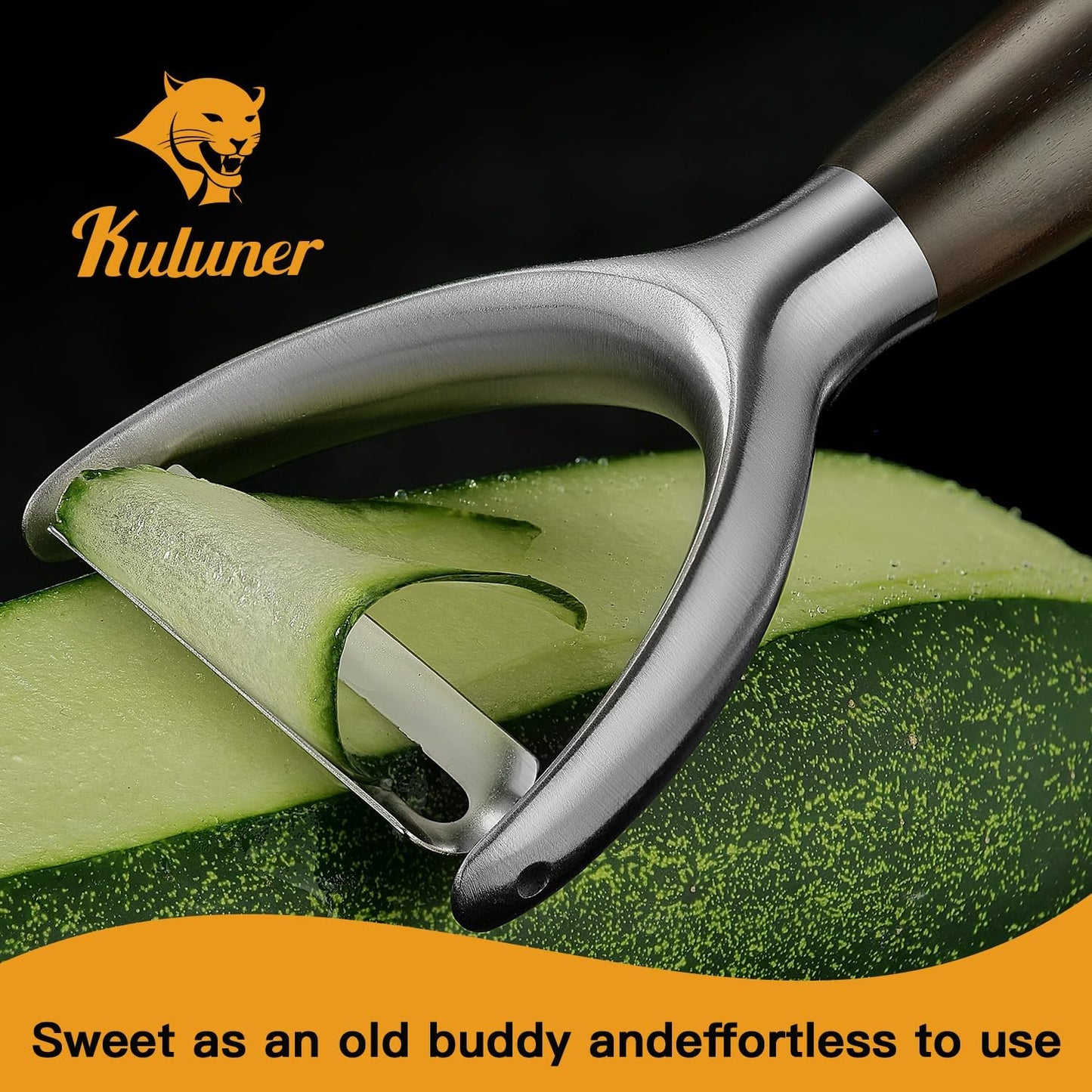 Premium Y Type 304 Stainless Steel Multifunctional Kitchen Peeler Real Wood Handle Ultra Sharp Blade Vegetable Potato Apple(Carbonized Wood)