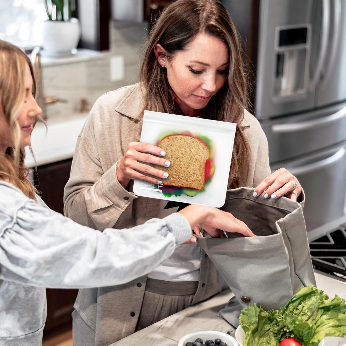 SPLF 10 Pack Dishwasher Safe Reusable Snack Bags, BPA Free Reusable Food Storage Freezer Bags Leakproof Silicone and Plastic Free Lunch Bags Fridge Home Organization