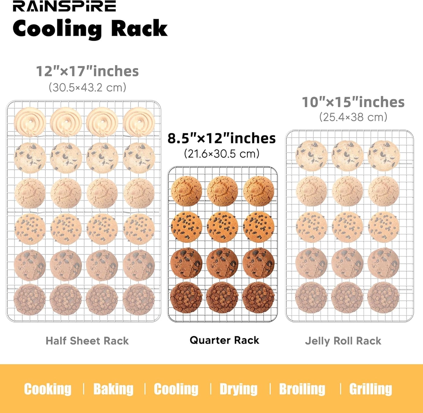 Rainspire Cooling Rack Stainless Steel, Heavy Duty Cooling Racks for Cooking and Baking, Oven Safe Wire Rack for Cooking, Baking Rack for Oven Cooking Fits Quarter Sheet Pan (1, 8.5" x 12")