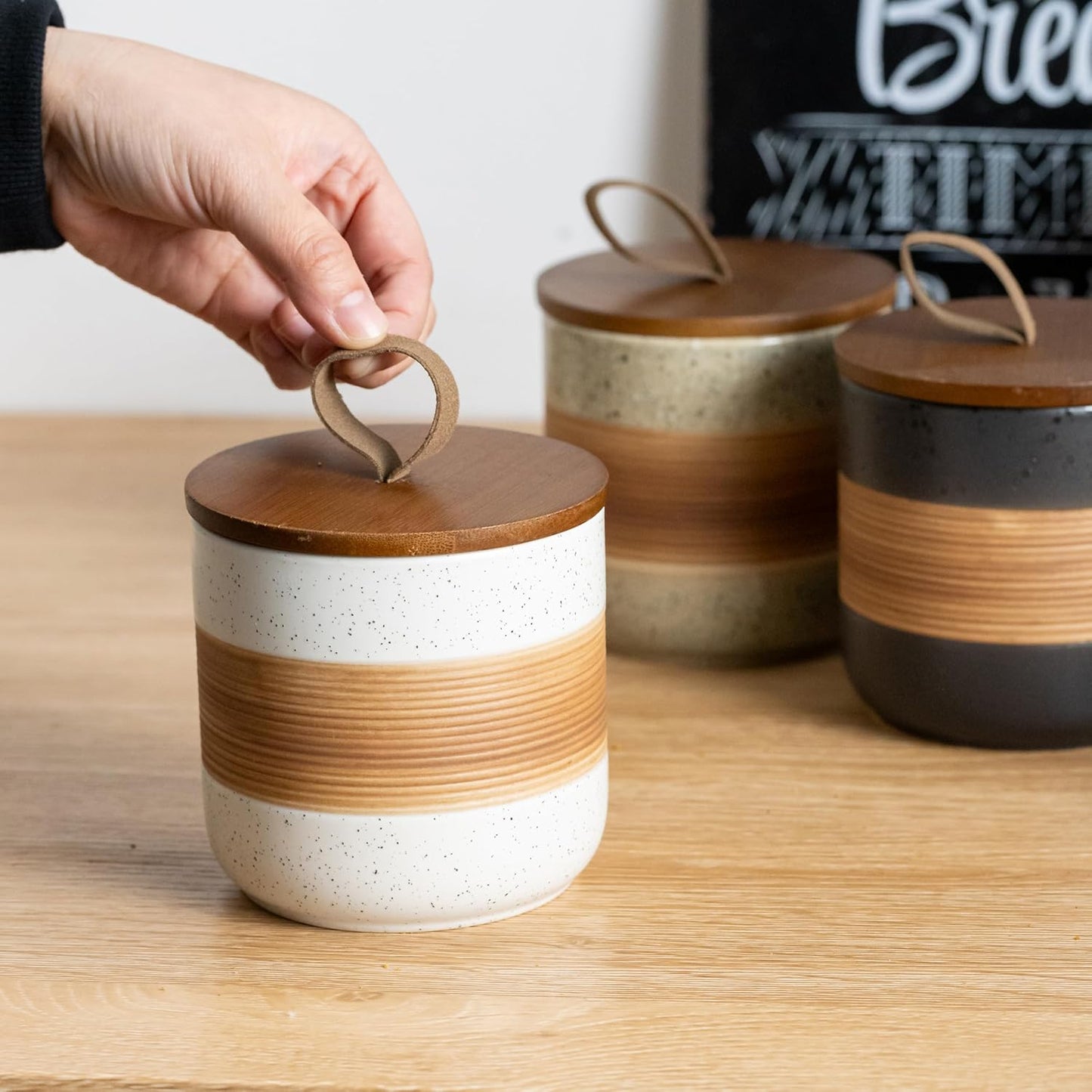 Coffee Container Jar with Lid, Ceramic Kitchen Food Storage Jars for Spice Sugar Cookie, Stackable Decorative Jars for Coffee Bar, White & 28 fl.oz