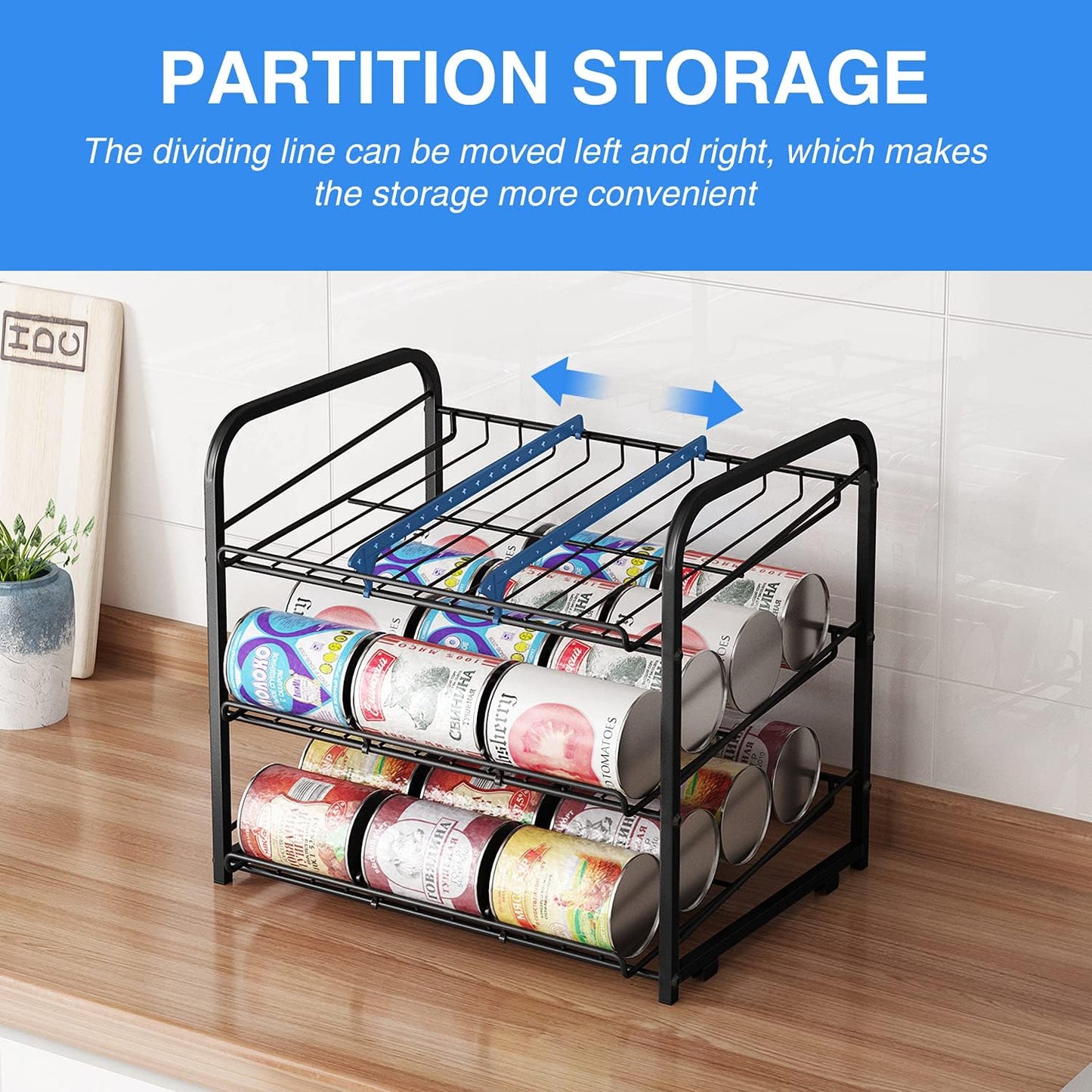AIYAKA Can Rack Organizer, 3 Tier Stackable Can Storage Dispenser–12.2" D x 16.6" W x 14.5" H,for Food Storage, Kitchen or Pantry, Storage for 36 Cans, Black
