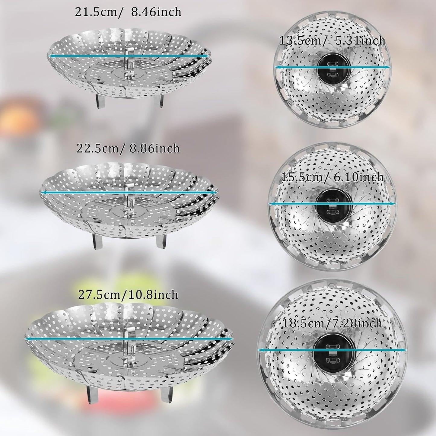 Vegetable Steamer Basket for Cooking with Extendable Handle, 3 Size Folding Veggie Steamer Insert, Expandable Food Steamer Fit Various Size