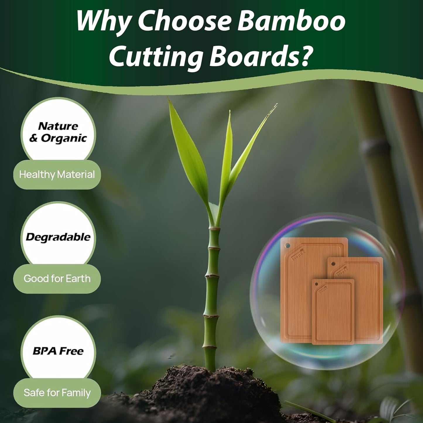 Heavy-Duty Cutting Boards for Kitchen – (Pack of 3) Wood Cutting Board Set – Bamboo Cutting Board Set with Deep Juice Grooves – Ideal for Chopping Meat, Vegetables & Fruits etc.