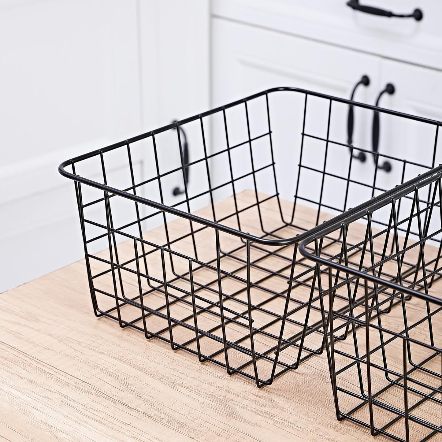 11" Upright Freezer Storage Baskets, Black Wire Storage Bins Small Bakset for Freezer, Pantry, Bathroom Organizing, Set of 4