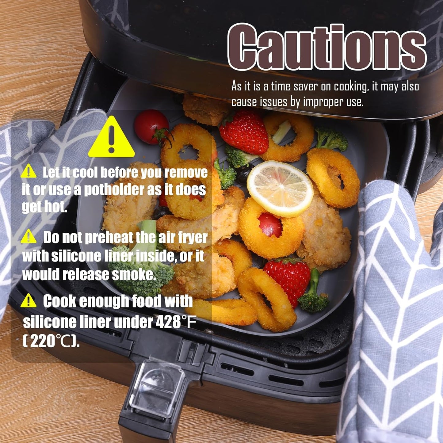 Silicone Liners Square for Air Fryer, 4 Pcs Non-stick Food-grade Reusable Basket Silicone Pot Baking Tray Airfryer Accessories, Top Size 9 inches, Bottom Size 8 inches