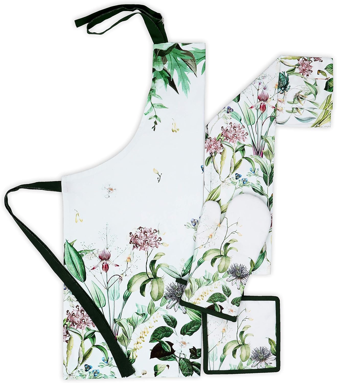 AMOUR INFINI Pot Holders Heat Resistant Cotton Set of 2 Nonslip 8"x8" Inch Hot Pads for Kitchen, BBQ, Baking & Cooking with Hanging Loops (Floral Shrubs)