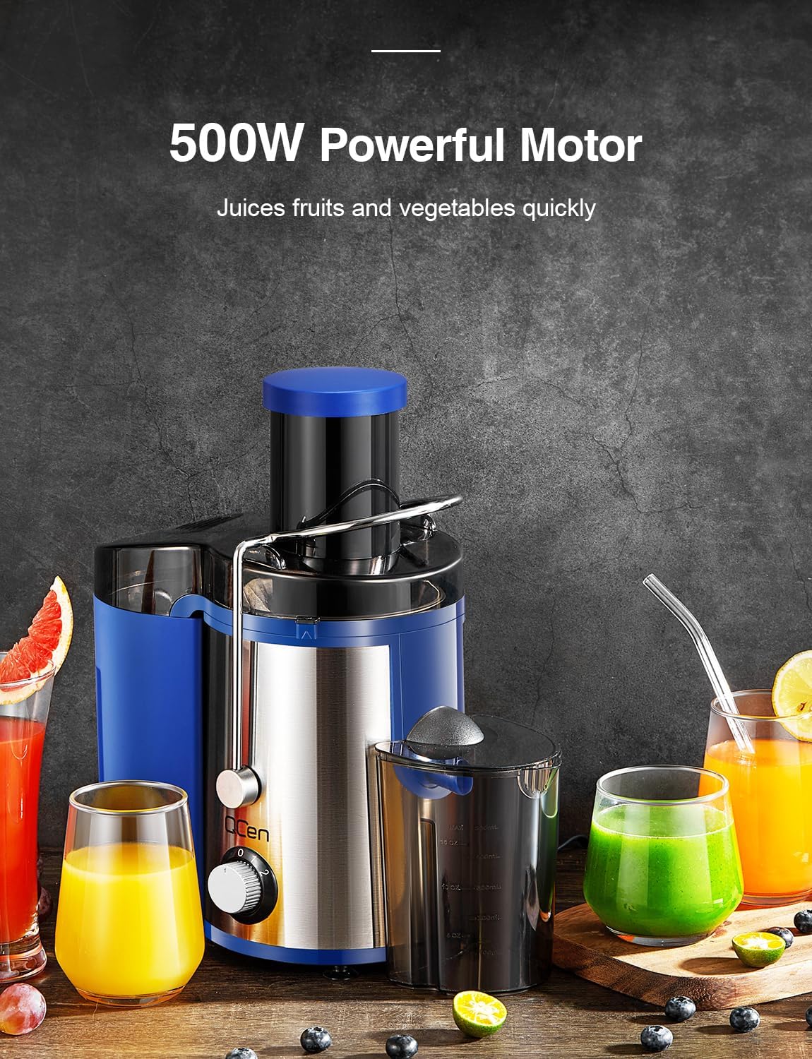 Juicer Machine, 800W Centrifugal Juicer Extractor with Wide Mouth 3” Feed Chute for Fruit Vegetable, Easy to Clean, Stainless Steel, BPA-free (Blue)