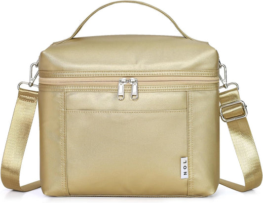 NOL Natural Organic Lifestyle Insulated Lunch Bags for Women Cooler Bag Lightweight Nylon Waterproof Lunch Box For Work (Gold, Medium(normal))