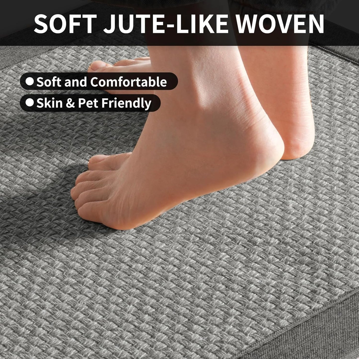 Kitchen Mats for Floor, Rubber Backing Kitchen Rugs Non Slip Washable, Super Absorbent Jute-Like Braid Kitchen Runner Rug Sink Mat Standing Mat, Easy to Clean, Gray 17"x30"