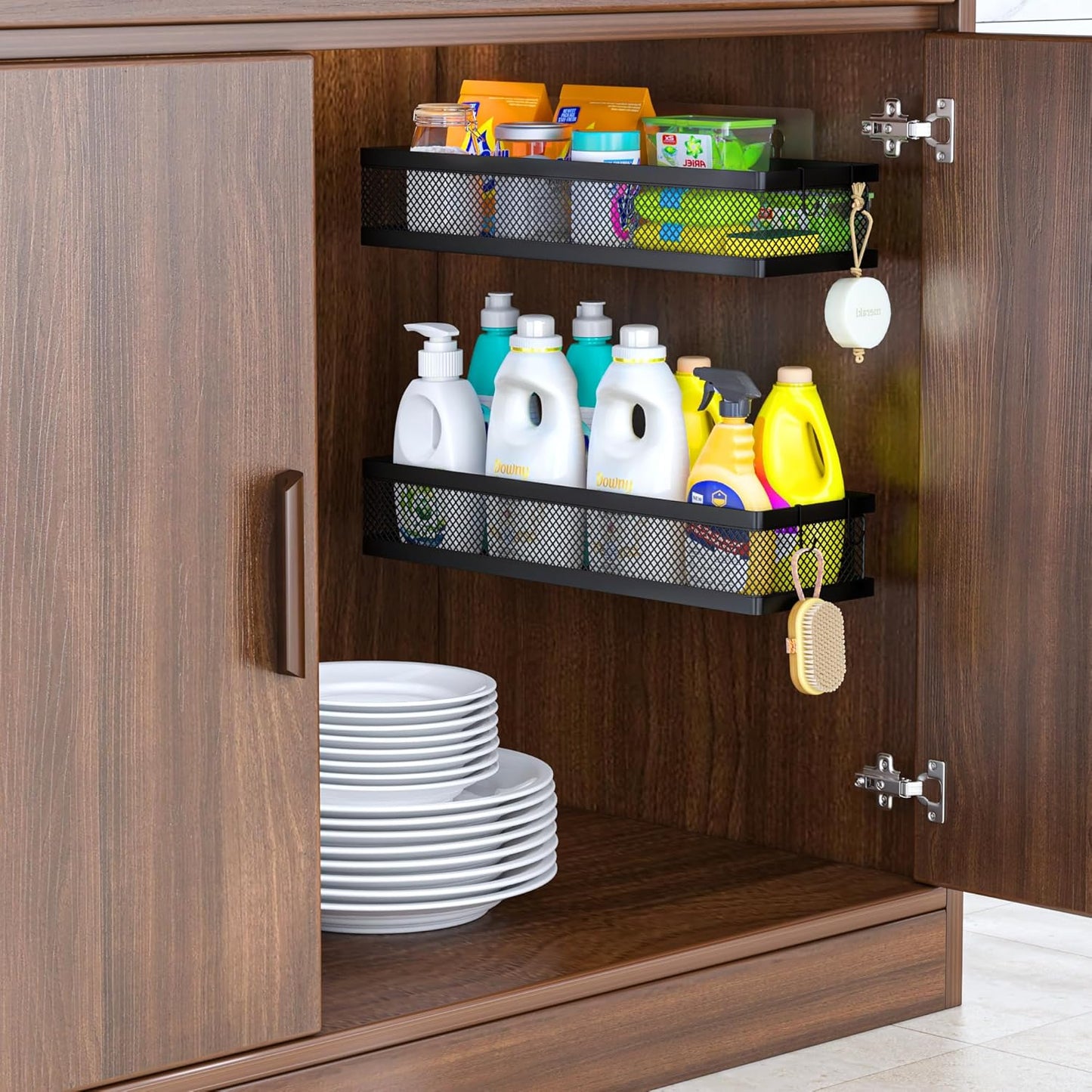 PUSDON Metal Wall Hanging Basket 2 Packs DIY Suitable for Multiple Scenes - Large Black Netting