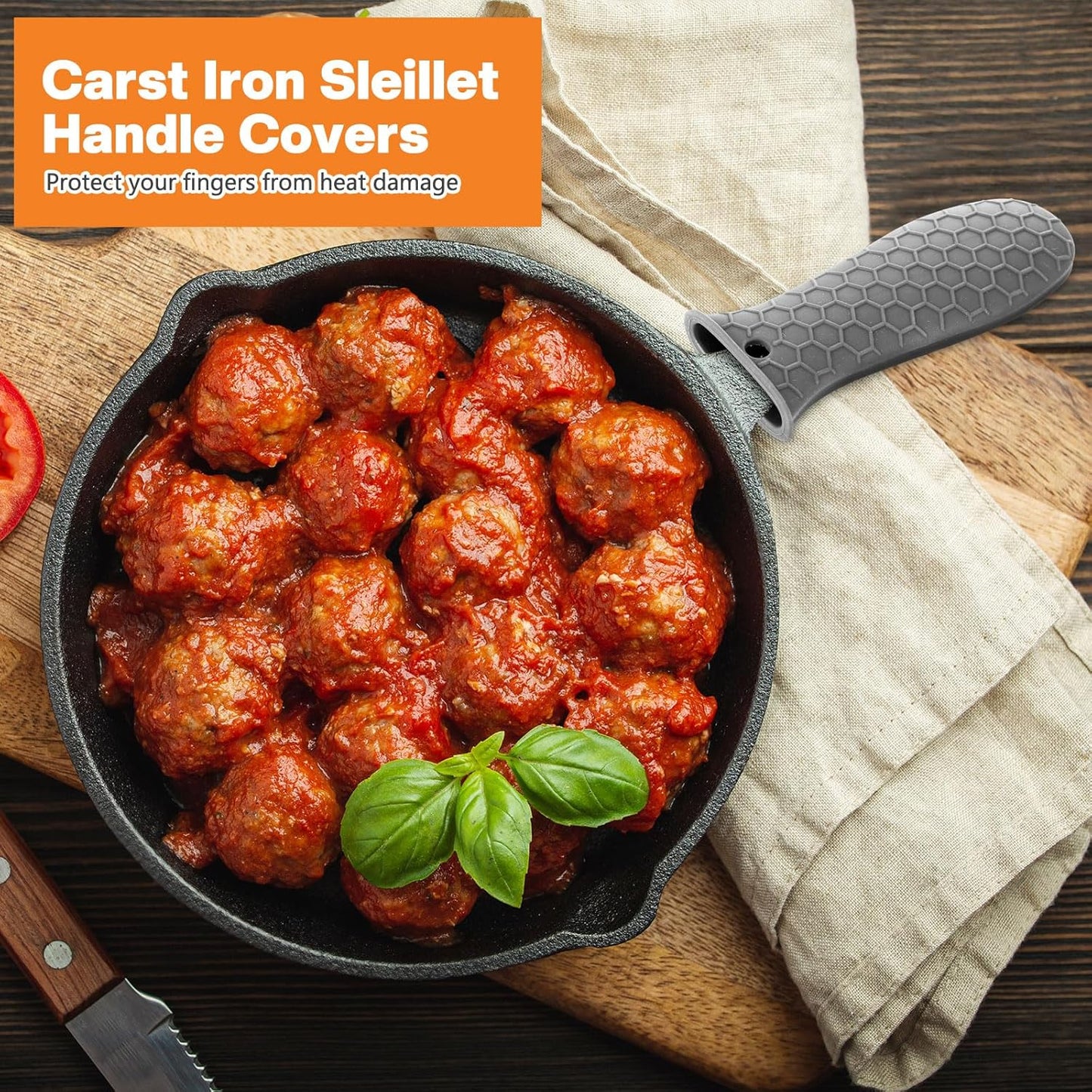 Patelai 8 Pcs Silicone Pot Holders Set Cast Iron Handle Cover Heat Resistant Pot Handle Covers Potholder Non Slip Reusable Pan Sleeve for Frying Pan Kitchen Supplies(Grey)