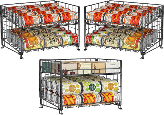 JKsmart Adjustable Can Rack Organizer, Stackable Can Storage for Kitchen Pantry Cabinet, 2-Tier Can Holders for Food, Multifunctional Can Dispenser for Snacks Soda-3 Pack
