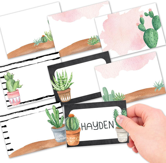 Name Tags Sticker - 56 Nametags for Classroom, Name Tag Stickers for Kids, Adhesive Classroom Labels for Teachers, Nametags Sticker for Clothes, Decorative Labels, Cactus Cubby Tags