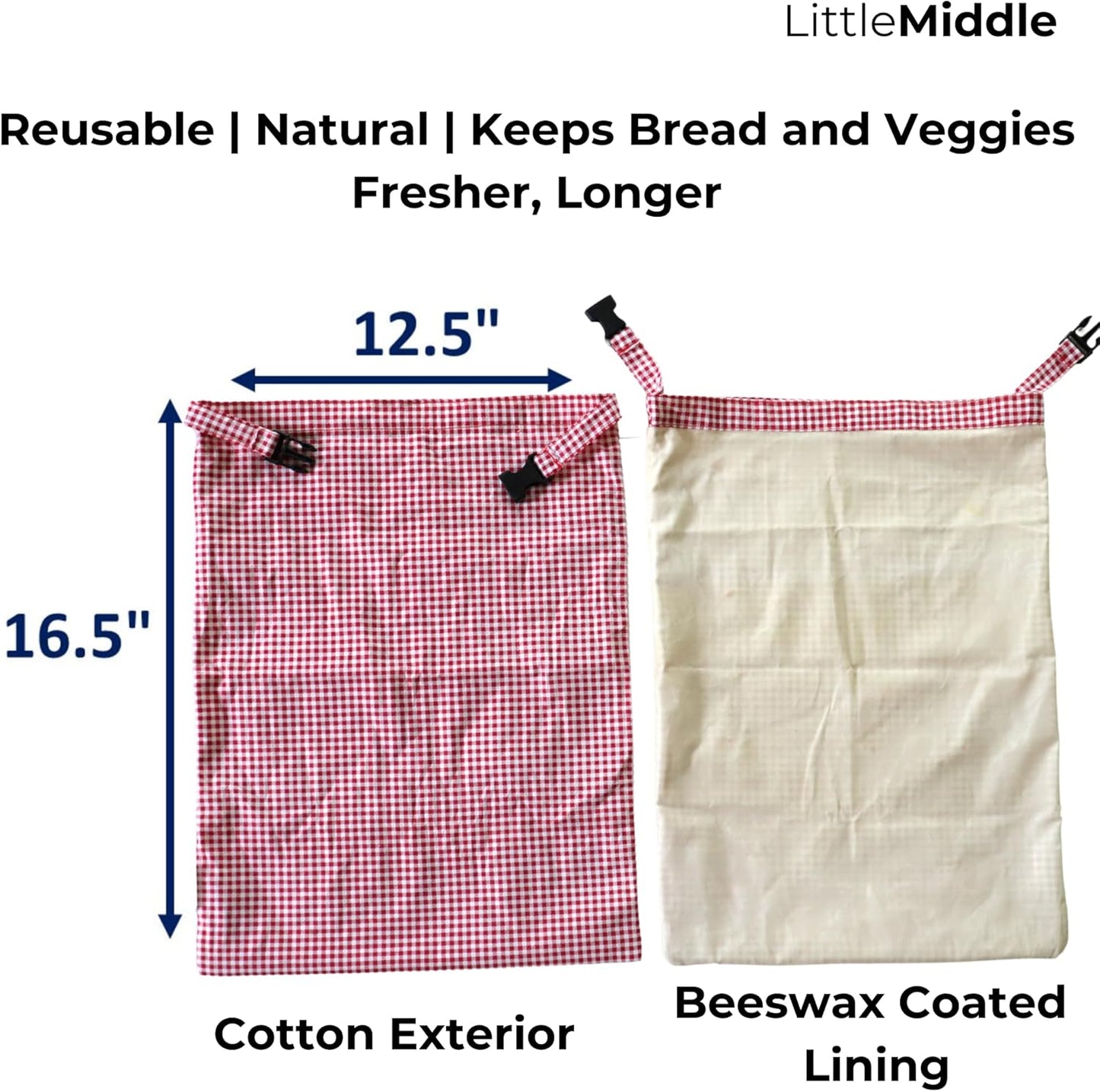 2 XL Beeswax Bread Bags for Homemade Sourdough, Produce, Sandwiches & Lunchbox Use - Reusable Bread Storage Bags, Washable (2-Pack)