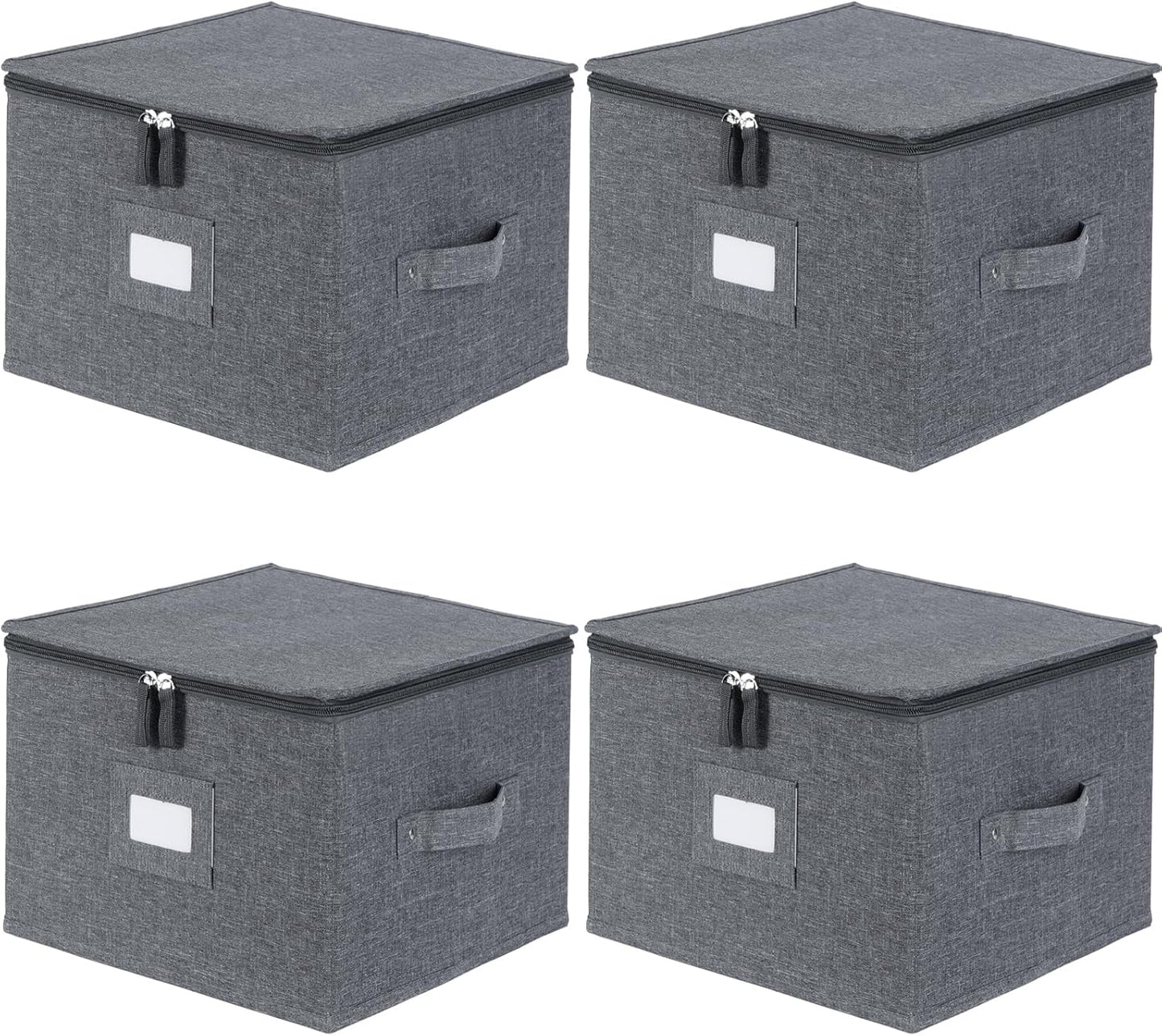 popoly China Storage Containers Inside 12" W x 8" H, Dinnerware Storage Box for Dishes Plate Storage with 24 Felt Dividers, Hold 24 Plates, Hard Shell and Stackable（4PACK