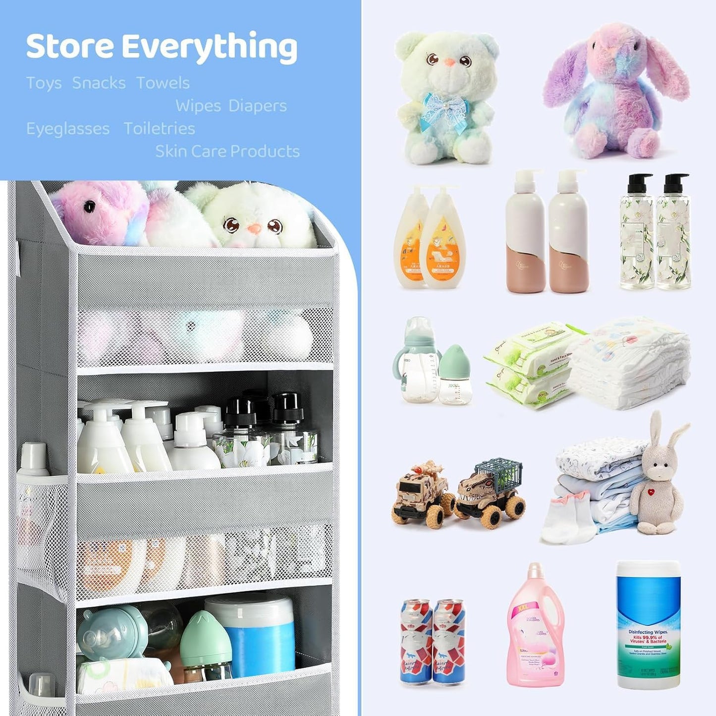 Yecaye 2 Pack 4 Tier Over the Door Organizer - Foldable Portable Baby Essentials for Stuffed Animal Storage - Multi-purpose Bathroom Closet Organizers and Storage for Kids Newborn Baby Stuff