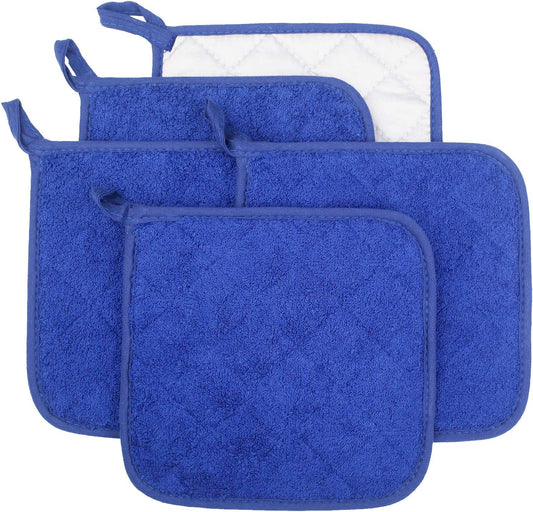 100% Cotton Kitchen Everyday Basic Terry Pot Holder Heat Resistant Coaster Potholder for Cooking and Baking Set of 5 Navy Blue