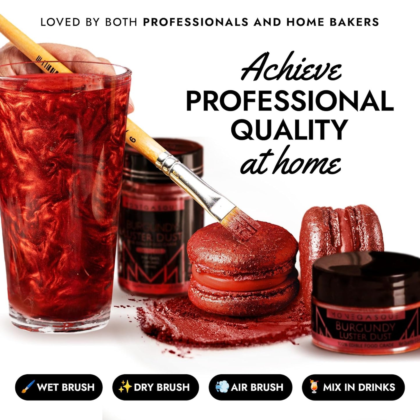 MONÉGASQUE Red Edible Glitter for Drinks 15g – Burgundy Edible Glitter for Cakes & Cocktails - Halloween Drink Shimmer Spray - Red Luster Dust for Drinks, Cocktail, Cake Decorating, & Food Decorations