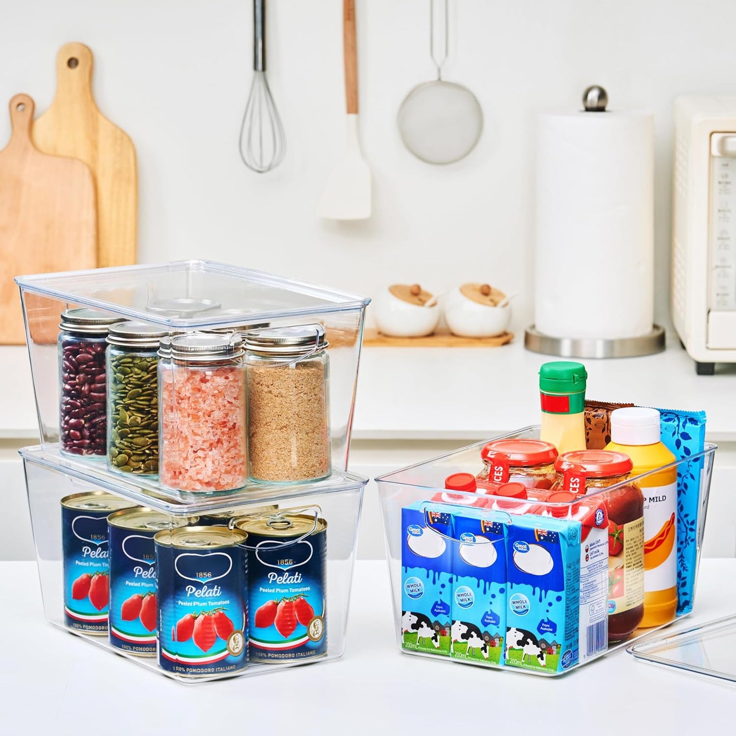 theaoo Clear Storage Bins with Lids Stackable - Large Plastic Containers for Pantry Organization and Storage - Perfect for kitchen,Fridge,Laundry Room,Bathroom,Garage,Closet,Cabinet Organizer - 8 Pack