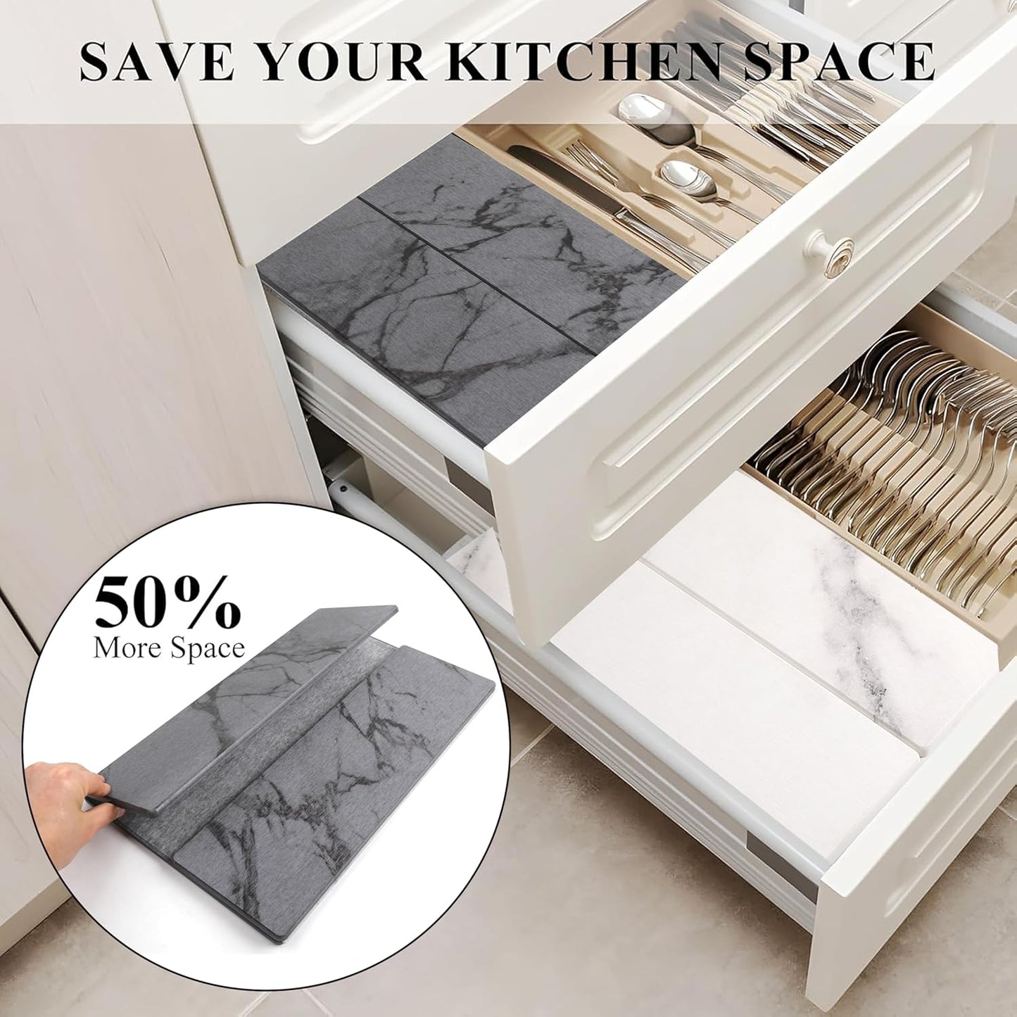 Quick Dry Collapsible Dish Drying Mat, Eco-Friendly Absorbent Diatomaceous Earth Mats for Dishes Bottles Cups 20"×16"Large Stone Dish Drying Mats for Kitchen Counter (Gray, 20"（L）×16"（W）)