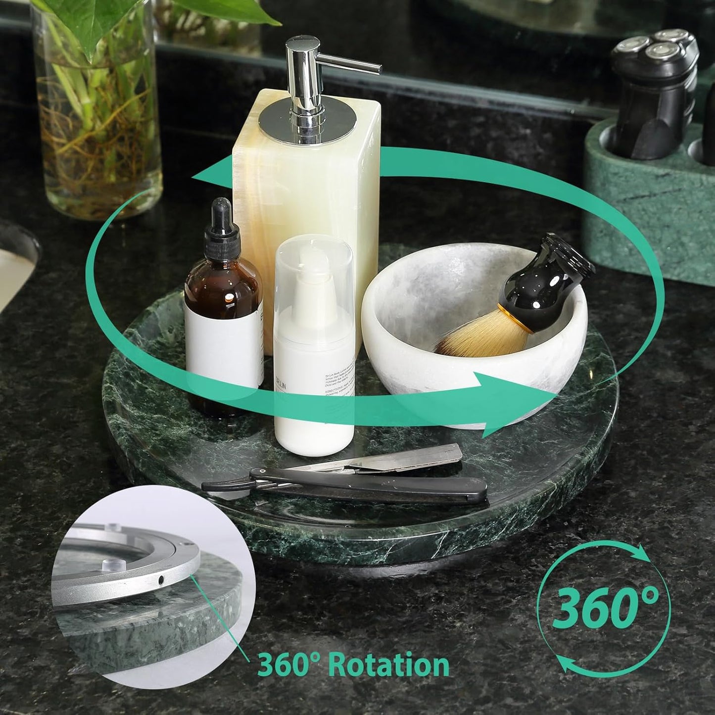 Marble Lazy Susan, 12in Lazy Susan Turntable Organizer for Cabinet Pantry Kitchen Countertop Fridge Bathroom Makeup Vanity Countertop, Detachable Lazy Susan for Table Top, Italian Green