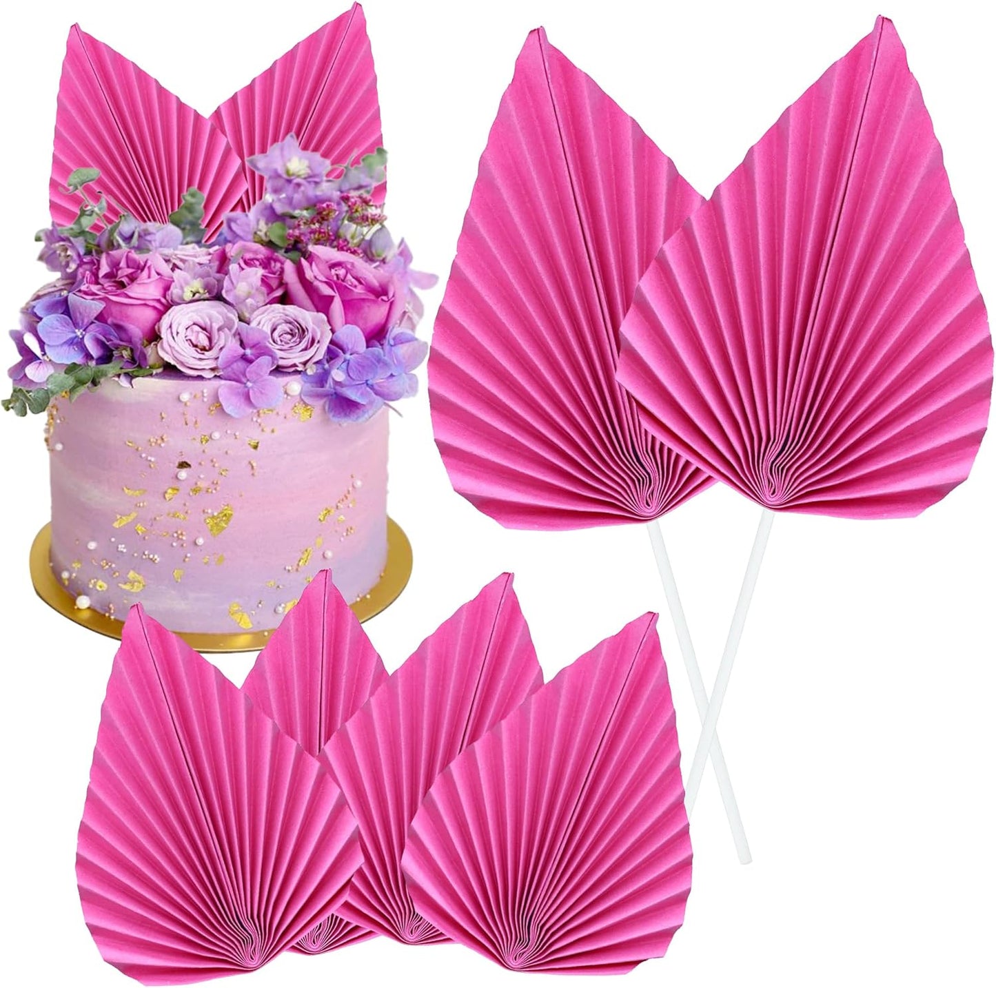 Gyufise 6Pcs Paper Palm Fan Cake Topper Palm Spear Leaves Fan Cake Pick Decoration for DIY Craft Project Home Made Wedding Bridal Shower Birthday Anniversary Party Cake Decorations Peach Red