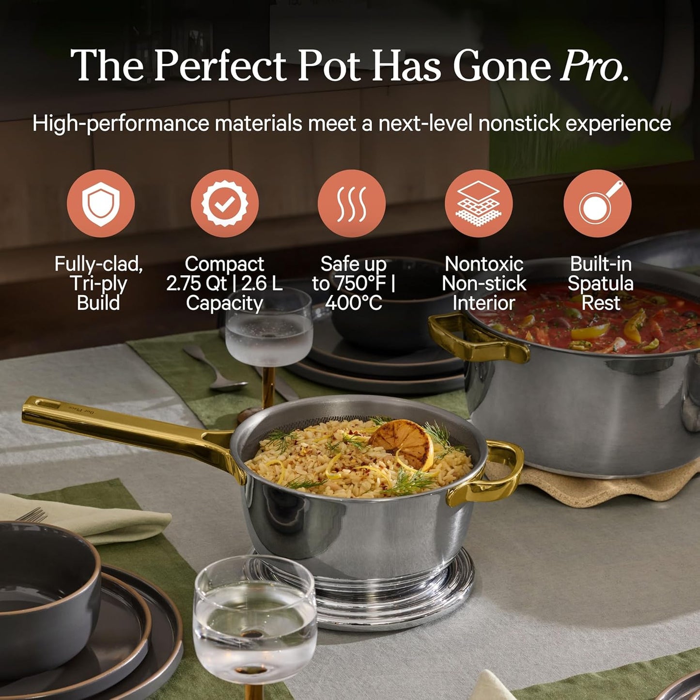 Our Place Titanium Pro Mini Cookware Duo – Always Pan & Perfect Pot with Nonstick No-Coating Technology | Tri-Ply Titanium & Stainless Steel | Safe for Oven, Induction & Cooktops up to 750°F | Gold