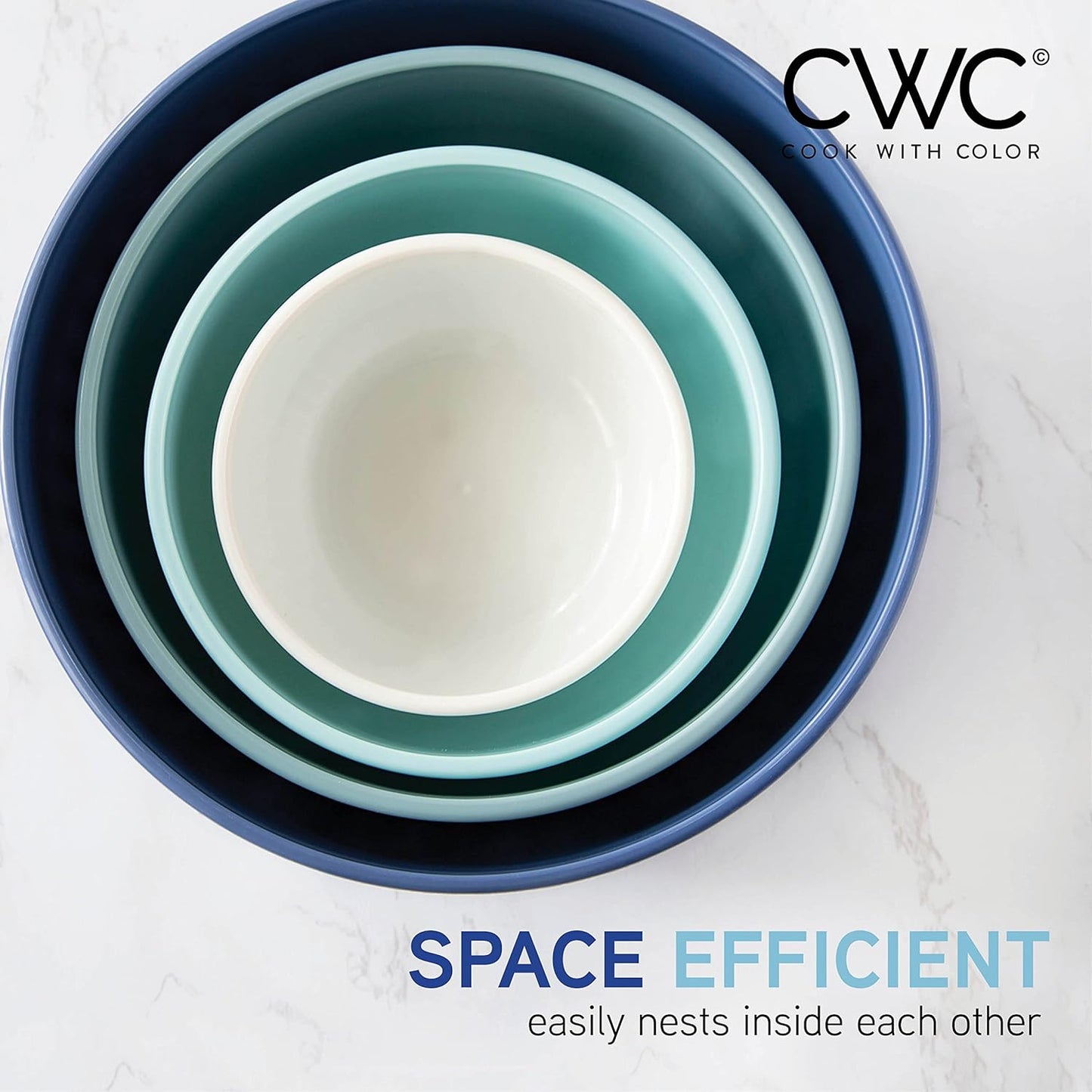 COOK WITH COLOR Prep Bowls with Lids- Wide and Deep Nesting Plastic Small Mixing Bowl Set with Lids, 8 Piece Set - Deep Bowls, Blue