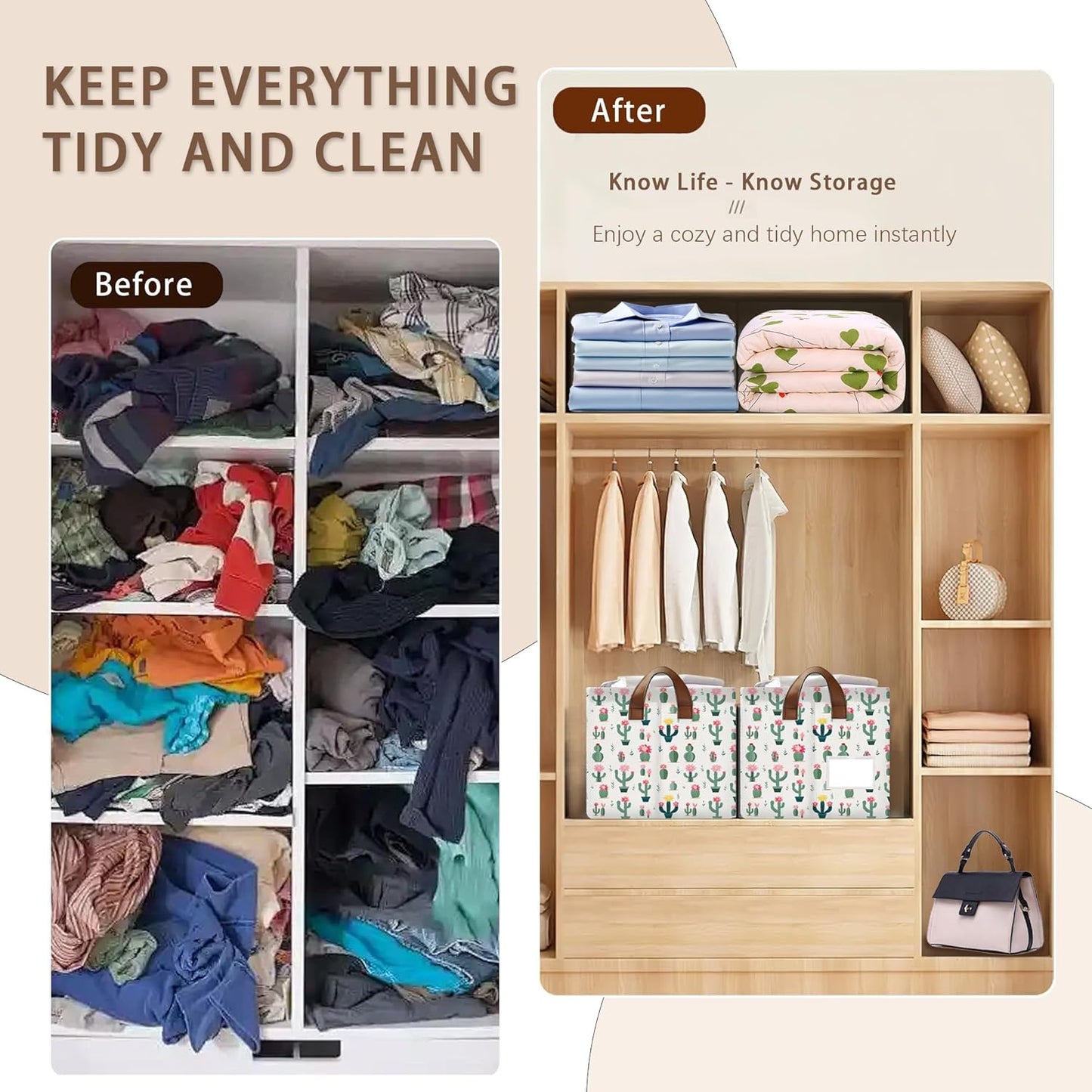 Desert Bloom Storage Basket Large 17x11.5x10.5 Inche-Collapsible Fabric Organizer Bin with Handles for Southwest Decor, Nursery, Boho Style-Decorative Hamper with Succulent & Flower-Single Pack