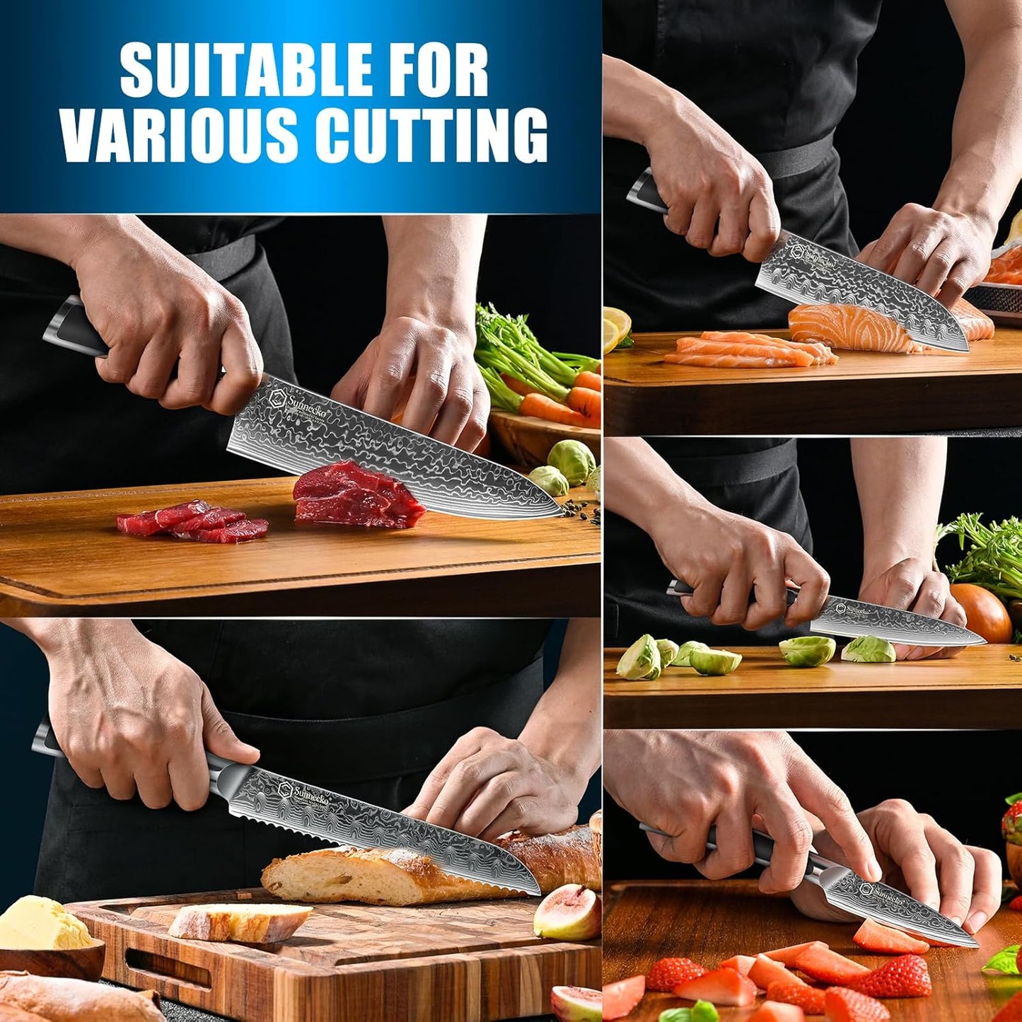 Sunnecko Damascus Kitchen Knife Set 5 Piece Chef Knife Set Professional, Sharp Kitchen Knives Set Full Tang, Gift Box