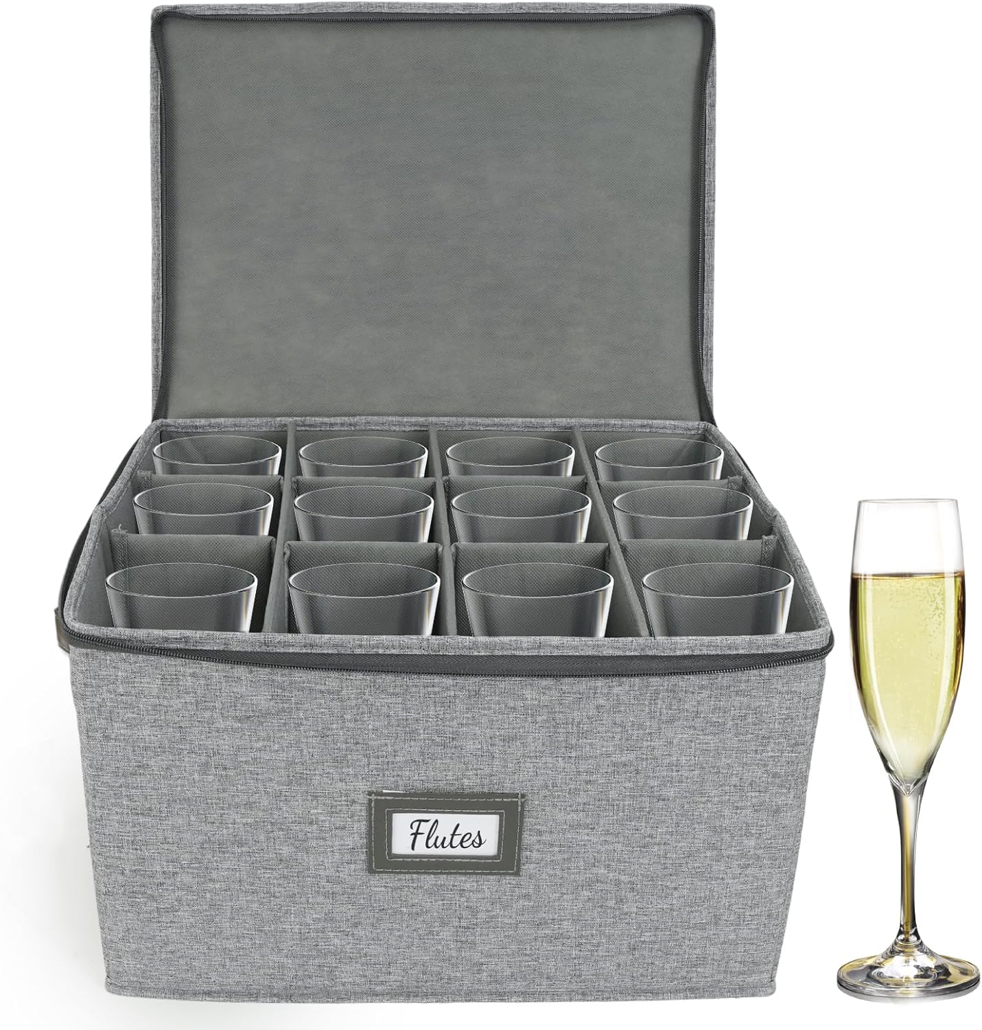 HOMELUX THEORY Champagne Flute Storage Box, Light Gray Hard Shell China Storage Containers, Kitchen Storage Bins With Lids, Heavy Duty Moving Box for Glasses & Stemware, Glassware & Wine Glass