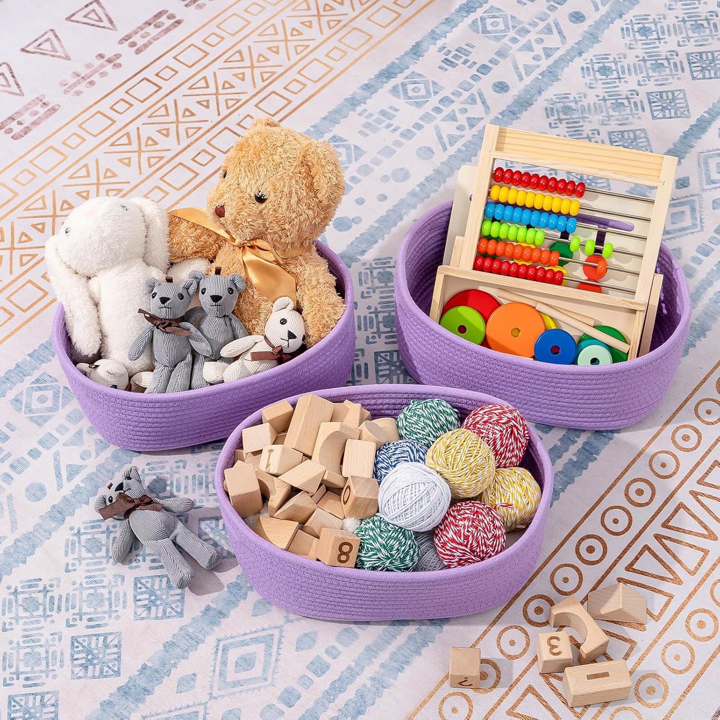 CubesLand Sturdy Woven Rope Storage Baskets, Purple, 2 Packs, 12" x 8" x 5.11"