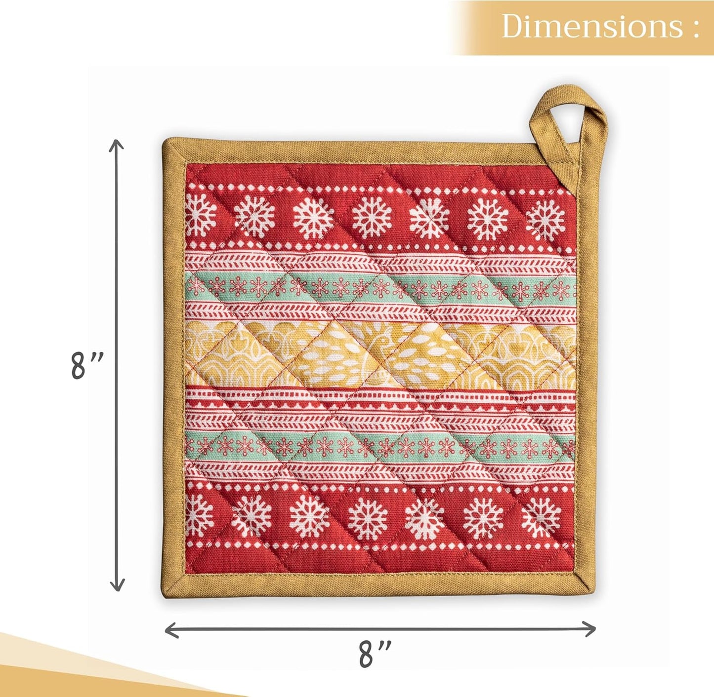 Maison d' Hermine Pot Holders Set 100% Cotton Heat Resistant Potholders 8" x 8" Hot Pads with Loop BBQ, Cooking, Baking, Grilling, Kitchen, Handling Hot Pans (Pack of 2, Sofia)