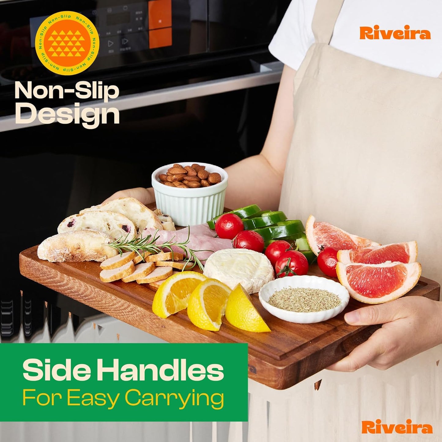 Riveira Walnut Wood Cutting Board Gourmet Black Walnut Grandeur: 12 x 10 Wooden Chopping Board Decorative Kitchen Cutting Board With Innovative Juice Grooves