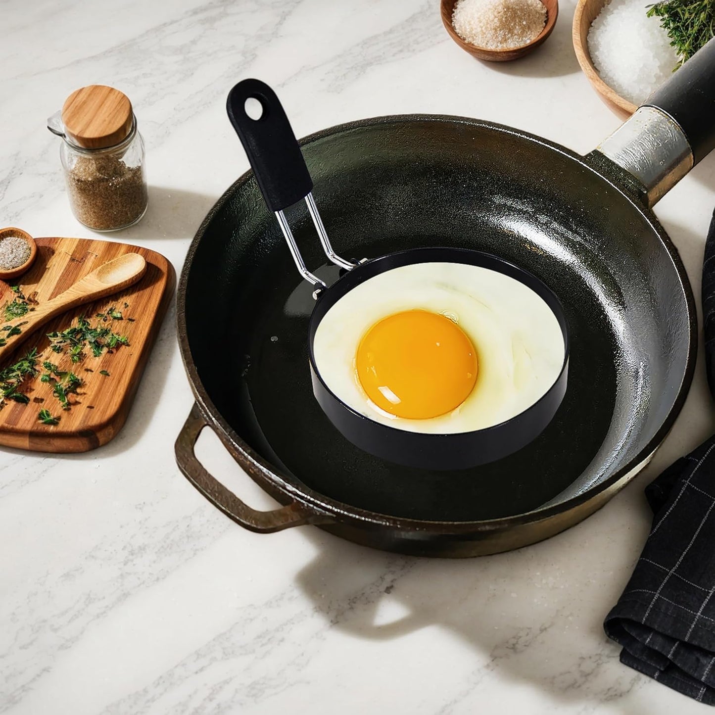 4 packs 3.5'' Egg Rings Set with Silicone Handle, Stainless Steel Egg Cooking Rings,Nonstick，For Frying Eggs and Egg Mcmuffins, Egg Mold For Breakfast