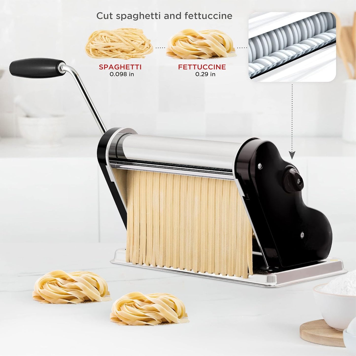 PASTALINDA Classic 260 Pasta Maker Machine, 26 cm Wide Rollers, 9 Thickness Positions, 2 Cutting Positions, Stainless Steel. Includes Reinforced Hand Crank And Two Clamps (Black)