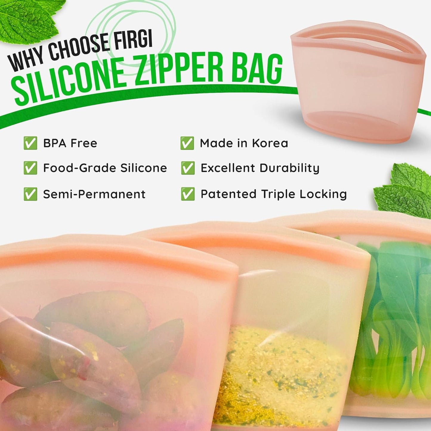 Reusable Silicone Food Storage Bags 2.1Cup (17oz), Airtight food Storage Containers Food Grade Silicone Snack Bags, BPA Free Food Storage Container, Microwave Safe, Sous Vide Container, White