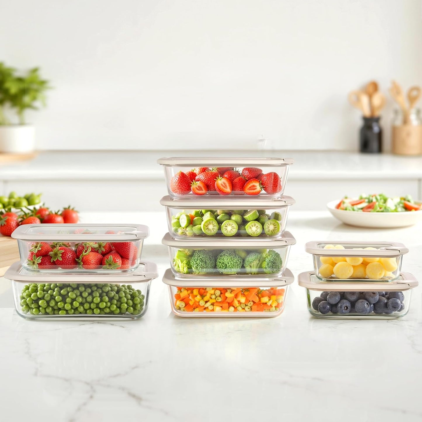 Glass Food Containers with Glass Lid, Microwave Safe Food Storage Container Set, 4 Pack of 35oz, Large Size Airtight Storage Set with Leak Proof Lids, Meal Prep Containers