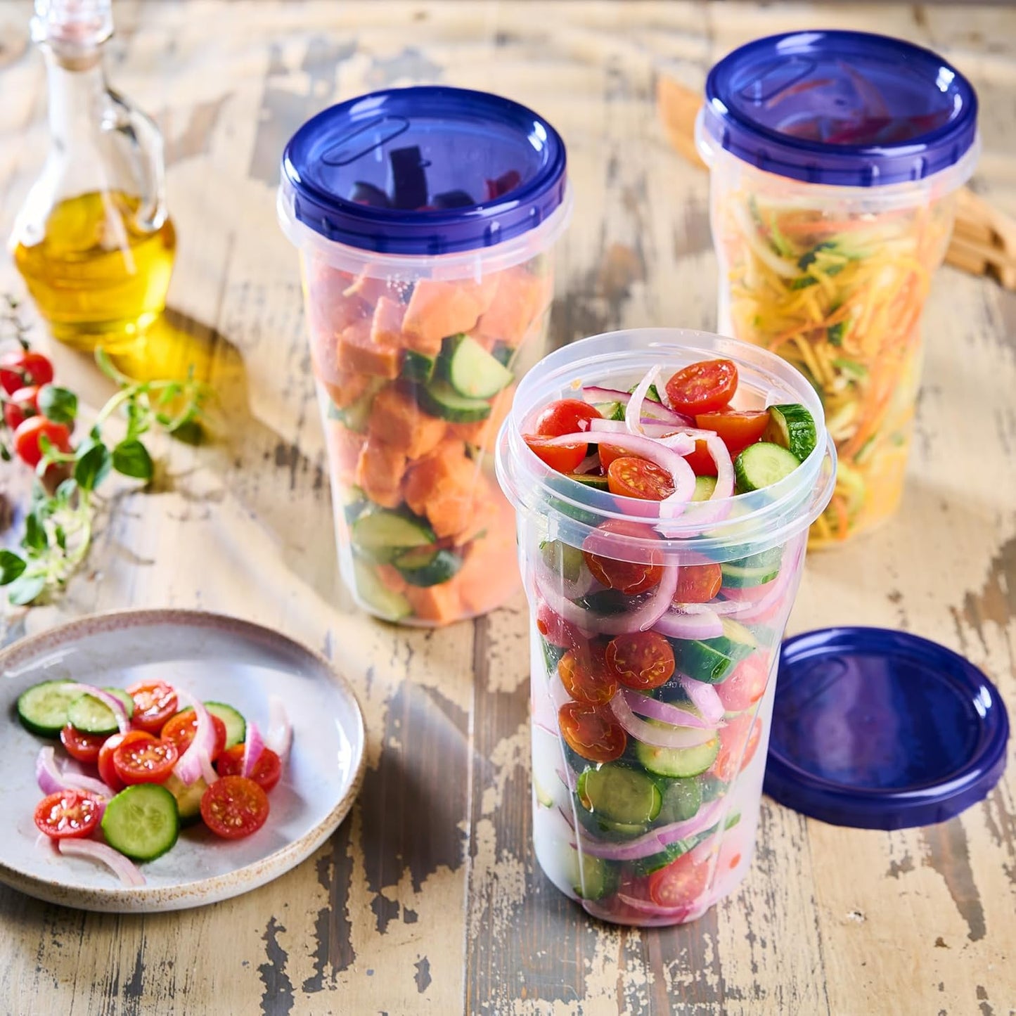 PLASTICPRO 12 Pack Twist Cap Food Storage Containers with Blue Screw on Lid- 48 oz Reusable Meal Prep Containers - Large Freezer Containers Microwave Safe Blue Plastic Food Storage