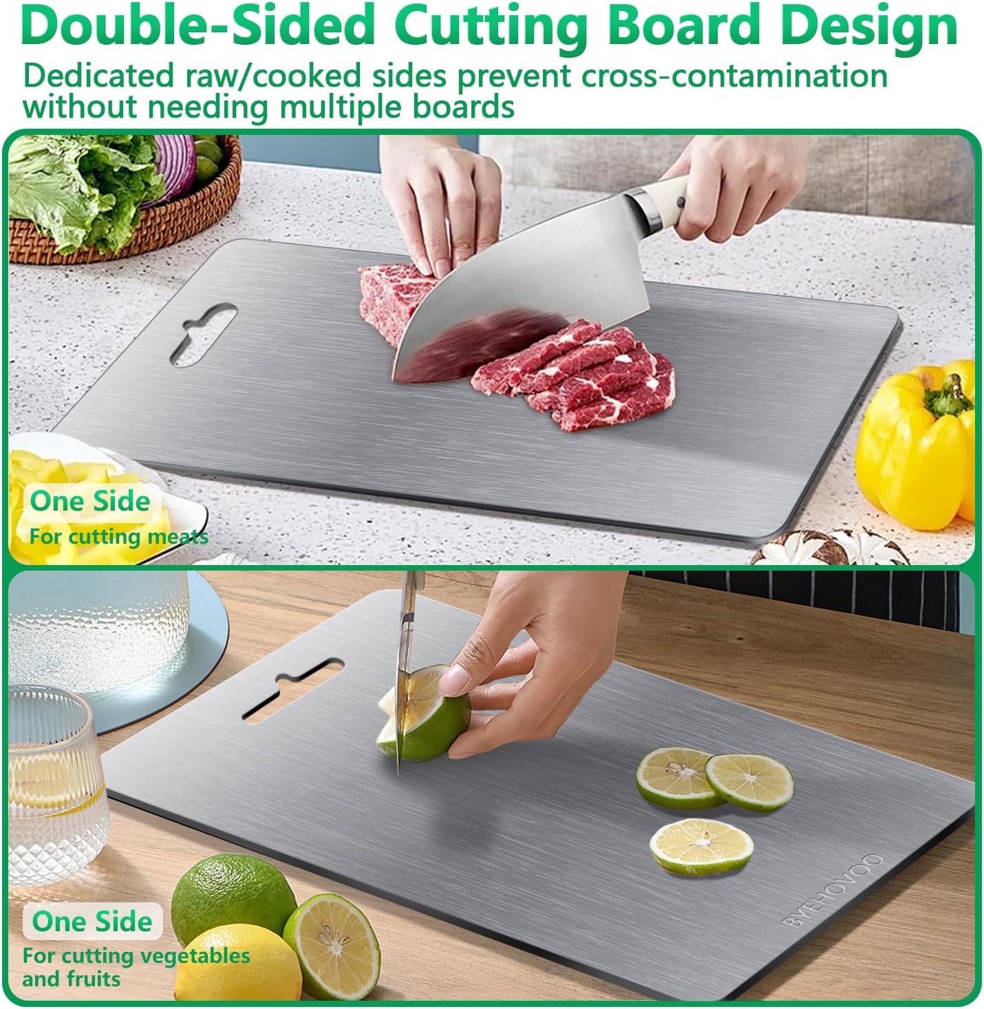 Titanium Cutting Boards for Kitchen [Set of 3], Double Sided Pure Titanium Cutting Board | Easy to Clean | Dishwasher Safe | Food-Grade Raw & Cooked Foods or Outdoor Camping Chopping Board