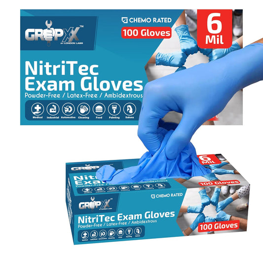 Heavy Duty 6 Mil Blue Nitrile Gloves Disposable Latex & Powder Free -Extra Stretchy Fentanyl Safe |Medical,First Aid Kit,EMT|Food Safe Rubber Gloves for Cooking & Cleaning| Pack of (200)