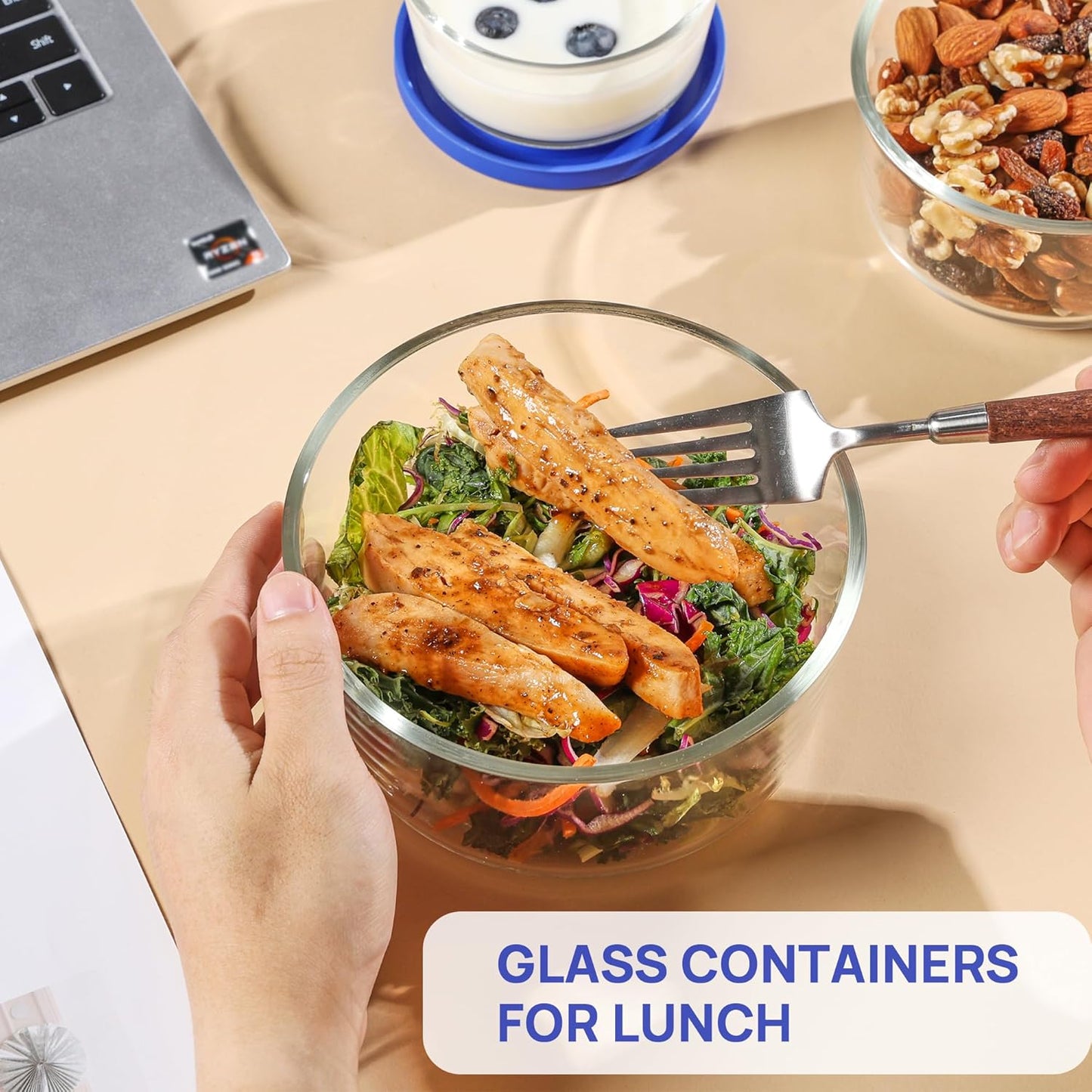 Vtopmart 4 Pack Glass Bowls with Lids (1, 2, 4, 7 Cup), Food Storage Containers, Meal Prep and Leftovers Keeper, Lunch Container, Microwave, Dishwasher & Freezer Safe