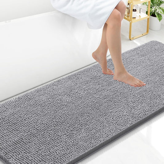 Arotive Bathroom Rugs 70x24, Extra Soft Absorbent Shaggy Chenille Bath Rugs, Machine Washable Rubber Backing Non-Slip Bath Mats for Bathroom Floor Tub and Shower, Home Decor Accessories, Grey