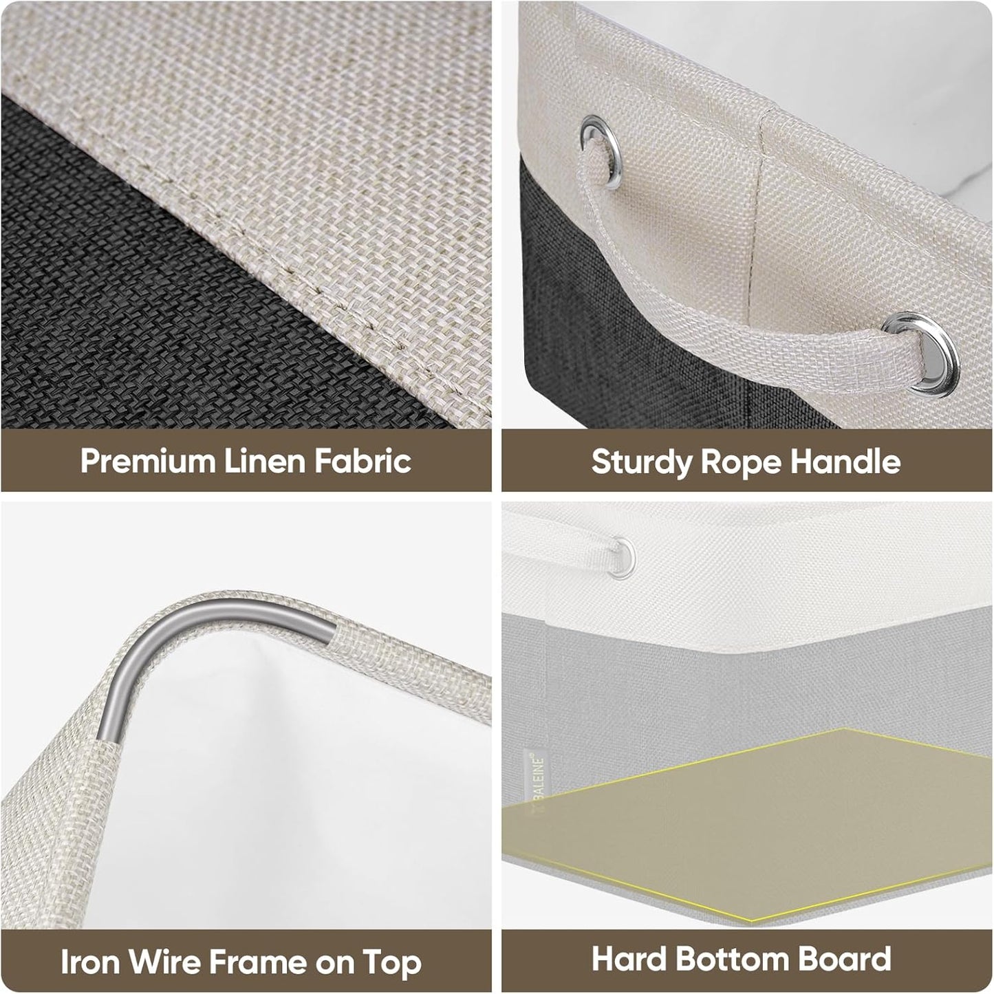 BALEINE 2 Pack Fabric Storage Bins for Shelves, Linen Storage Baskets for Organizing, Decorative Closet Bins for Clothes, Home (Black, 15"x11"x9.5")