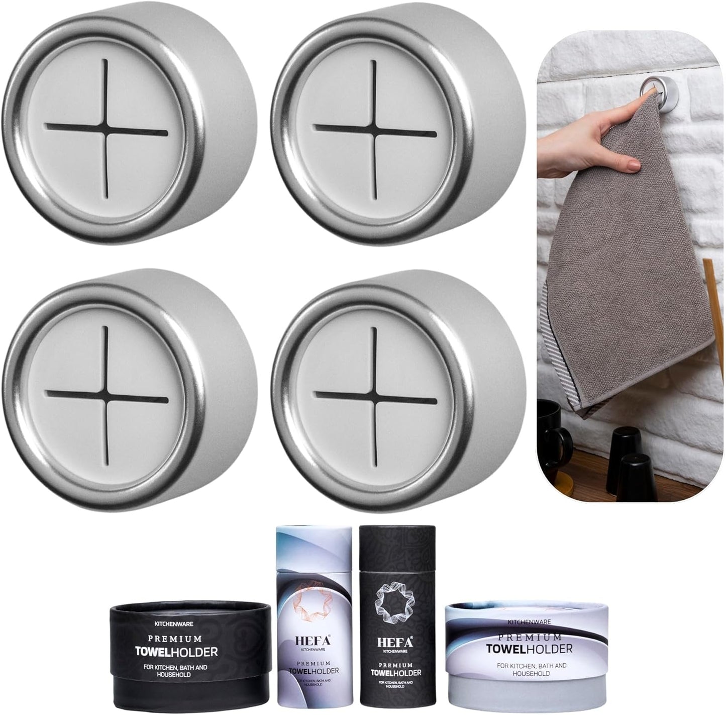 HEFA Towel Holder, Towel Hooks, Dish Towel Holder, Kitchen Organization, Bathroom Accesories, Kitchen Towel Hook, Kitchen Towel Holder, Hand Towel Holder, Kitchen Gadgets 4 Pack, Deep Grey