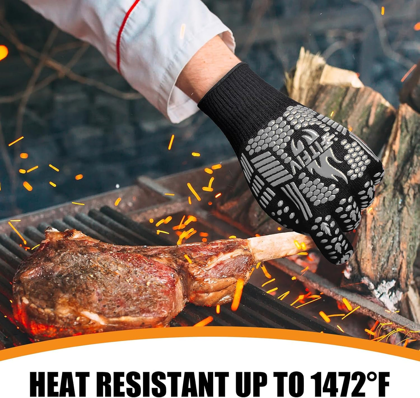 BBQ Gloves, Oven Gloves, 1472°F Extreme Heat Resistant Barbecue Gloves, Silicone Non-Slip Oven Mitts, Kitchen for Cooking, Grilling, and Baking (Gray)