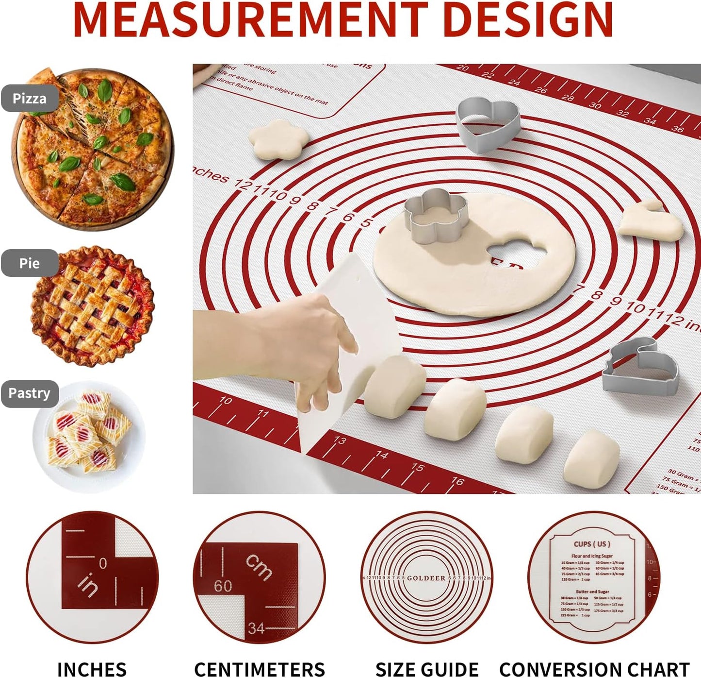 Non Stick Pastry Mat for Rolling Dough Fondant Pie Crust, Macaron Silicone Baking Mat for Mat Extra Large Silicone Mats for Baking Cookie Cakes Pizza Candy Bread