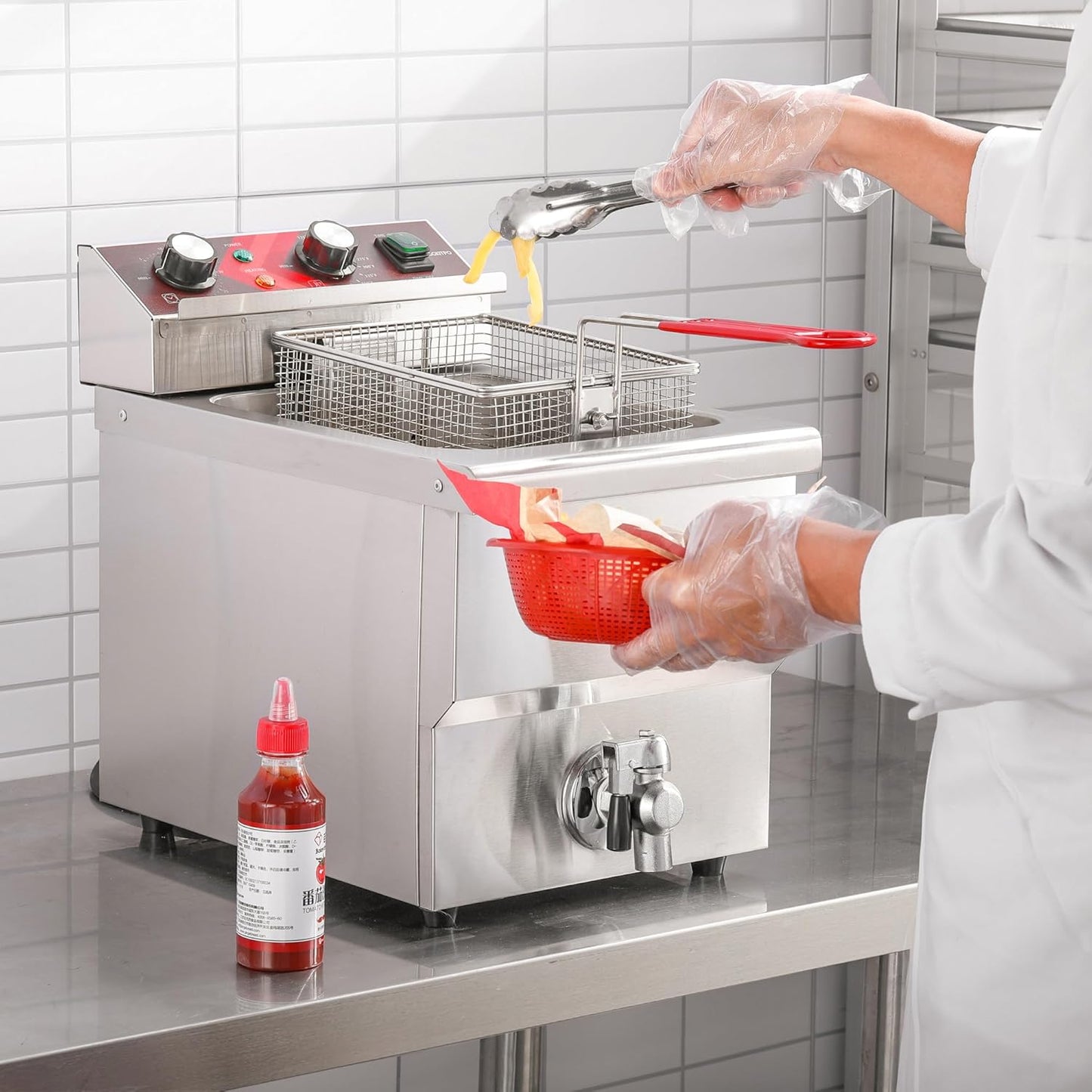 Deep Fryer 12L Large Electric Fryer with Oil Drain and Timer Deep Fryer with Basket and Lid Stainless Steel Countertop fryer Commercial Fryer for Restaurant and Home Kitchen 120V 1750W