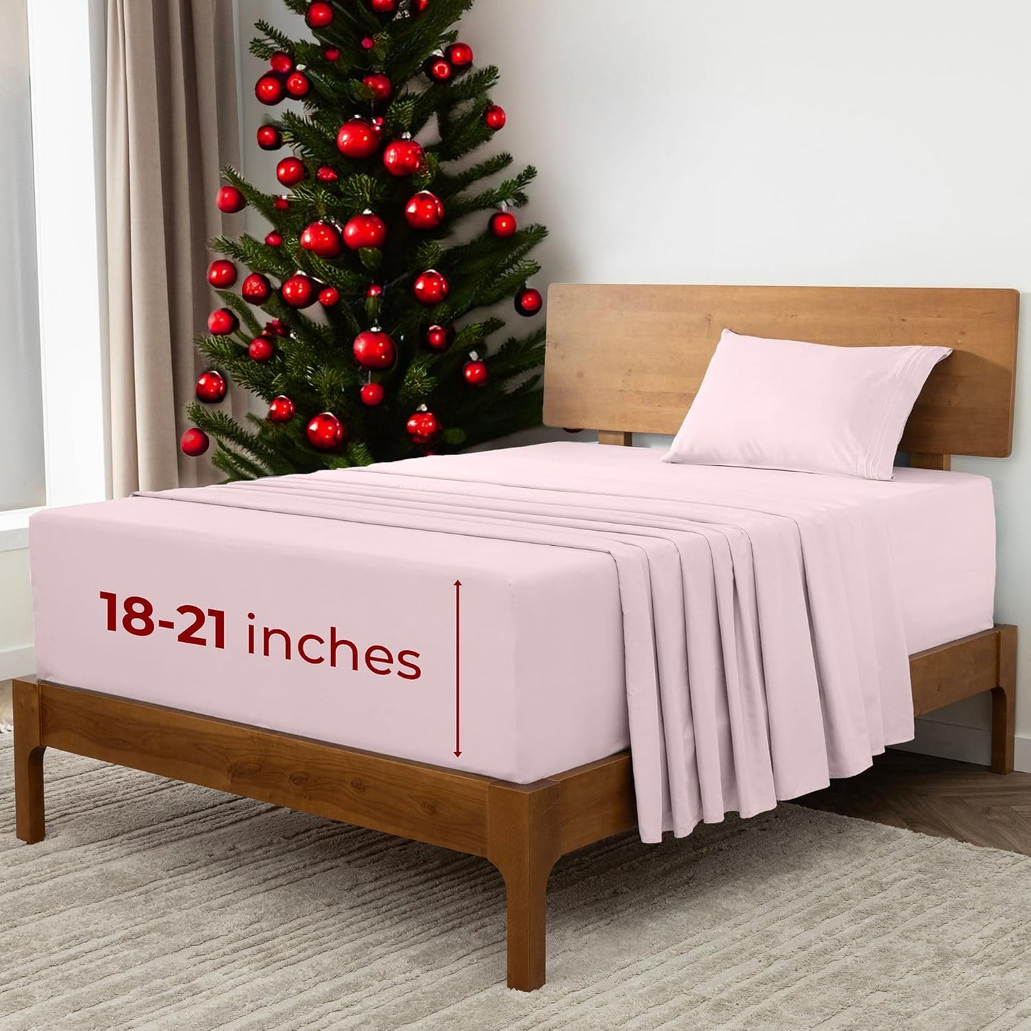 Mellanni Extra Deep Twin Sheets - 3 PC Iconic Collection Bedding - Hotel Luxury, Ultra Soft, Cooling Bed Sheets - Wrinkle, Fade, Stain Resistant (Twin, Blush Pink)